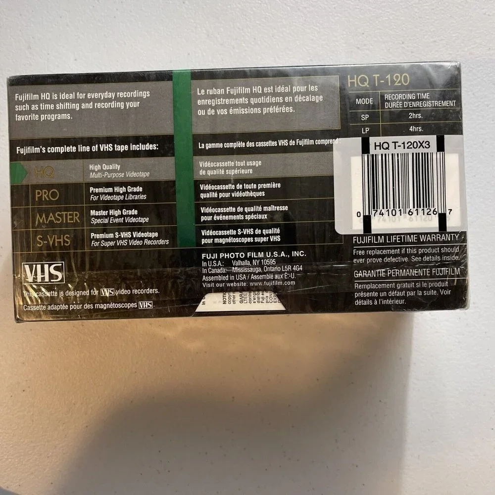 NEW 3 Pack Of Blank VHS Tapes Video Cassette FUJIFILM HQ 120 6 Hours SEALED